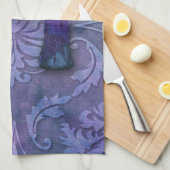 ダイヤモンドのダマスク織、ティール（緑がかった色）および紫色のモロッコ キッチンタオル (四つ折り)