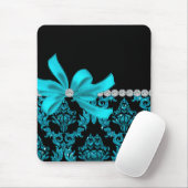 ダイヤモンドのダマスク織(ティール(緑がかった色)のグリッター) マウスパッド (マウス)
