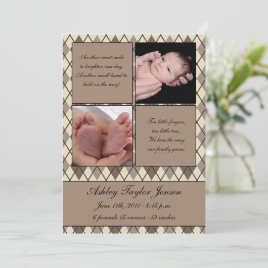 ダイヤモンドのチェック模様の誕生の発表 案内状 (スタンド正面)