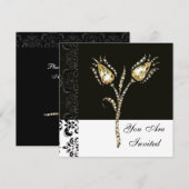 ダイヤモンドのチューリップ , 黒と白のダマスク 招待状 (正面/裏面)