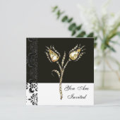 ダイヤモンドのチューリップ , 黒と白のダマスク 招待状 (スタンド正面)