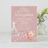 ダイヤモンドのティアラとドレス フローラル シックなキンチェアネラ 招待状 (スタンド正面)