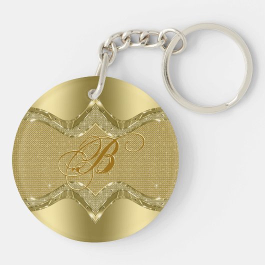 ダイヤモンドのテクスチャを使用した金色のメタリックな外観 キーホルダー (裏面)