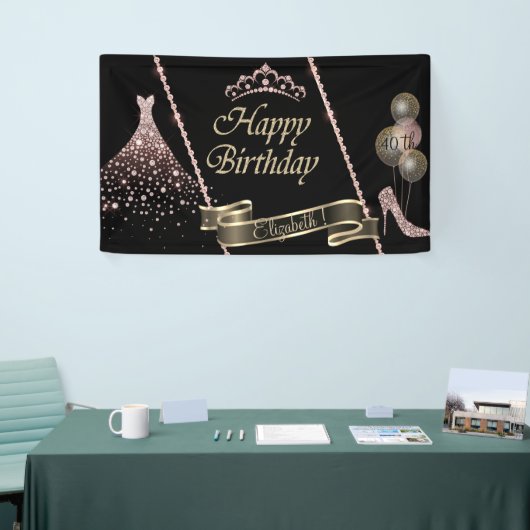 ダイヤモンドのドレス、ハイヒール、ティアラ風船、 横断幕 (トレードショー)