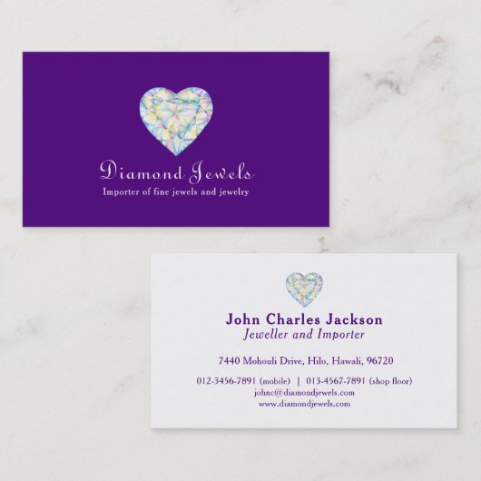 ダイヤモンドのハートの宝石のジュエリーの名刺 名刺 (正面/裏面)