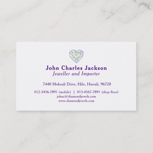 ダイヤモンドのハートの宝石のジュエリーの名刺 名刺 (裏面)
