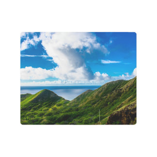 ダイヤモンドのヘッド噴火口山の上のオーシャンビュー メタルプリント