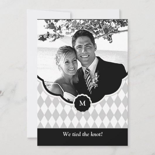 ダイヤモンドのモノグラムの写真の結婚式の発表 招待状 (正面)