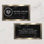 ダイヤモンドのロゴ |黒い大理石 |メタリック金ゴールド 名刺 (正面/裏面)