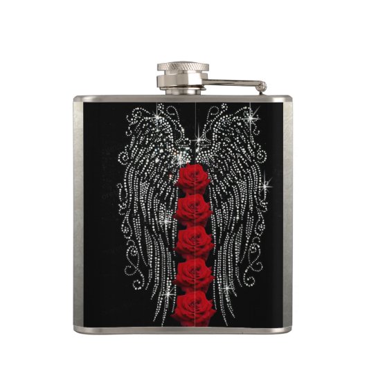 ダイヤモンドの天使の翼及び赤いバラ フラスク (裏面)