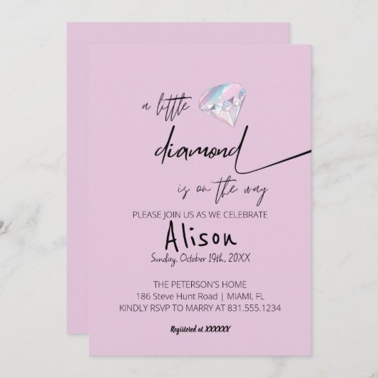 ダイヤモンドの小さな赤ちゃんシャワー 招待状 (正面/裏面)