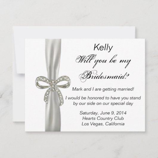 ダイヤモンドの弓の結婚式のブライズメイドカード 招待状 (正面)