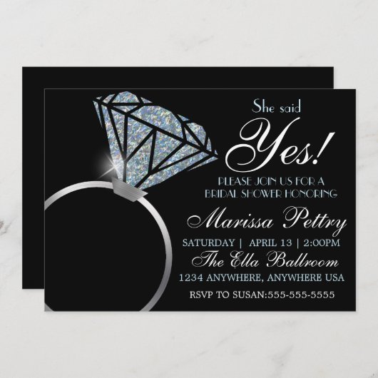 ダイヤモンドの指輪, ブライダルシャワー, 彼女はイエスと言った 招待状 (正面/裏面)