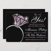 ダイヤモンドの指輪、ベイビーシャワー、彼女はピンクの「イエス」といった 招待状 (正面/裏面)