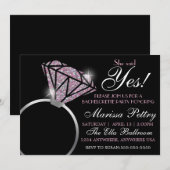 ダイヤモンドの指輪、 花嫁のおとぎ話、 彼女はピンクのyesと言った 招待状 (正面/裏面)