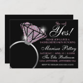 ダイヤモンドの指輪、 花嫁のおとり、 彼女はピンクの「イエス」といった 招待状 (正面/裏面)