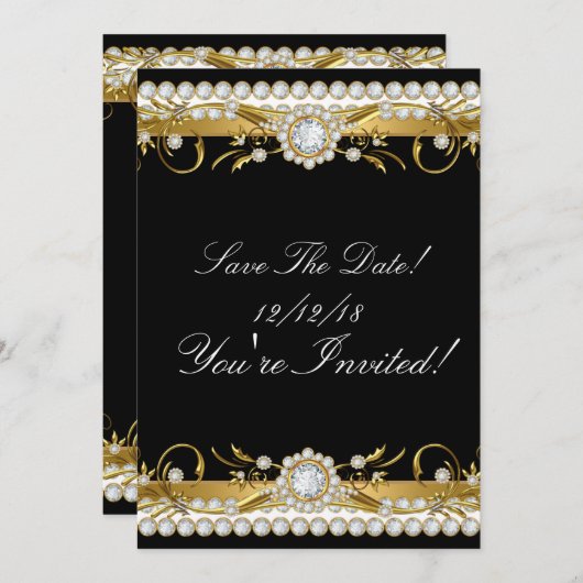 ダイヤモンドの日付を保存する金ゴールドブラックすべての行事 セーブザデート (正面/裏面)