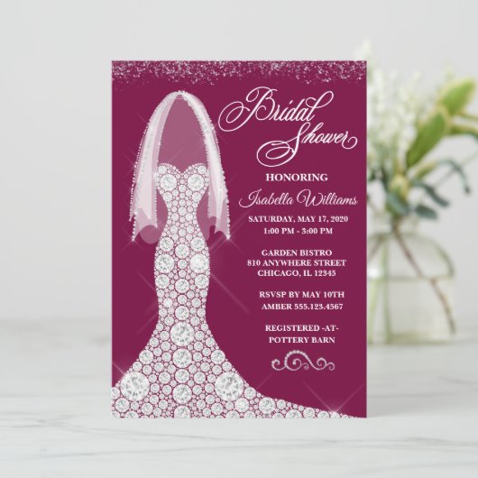 ダイヤモンドの服のブライダルシャワーの招待状|色 招待状 (スタンド正面)