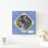 ダイヤモンドの渦巻の青いアジサイの結婚式の写真 スクエア壁時計 (ホーム)