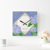 ダイヤモンドの渦巻の青いアジサイの結婚記念日 スクエア壁時計 (ホーム)