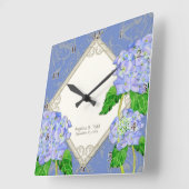 ダイヤモンドの渦巻の青いアジサイの結婚記念日 スクエア壁時計 (傾斜)