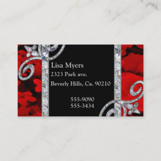 ダイヤモンドの渦巻及び赤いバラ 名刺