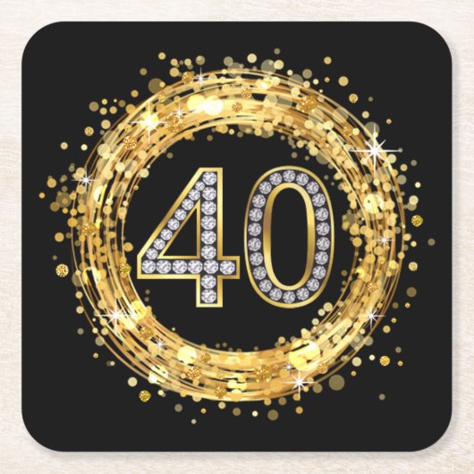 ダイヤモンドの第40グリッターのきらきら光るな紙吹雪|の金ゴールド スクエアペーパーコースター (正面)