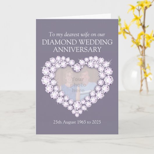 ダイヤモンドの結婚記念日の妻の写真カード カード (黄色い花)