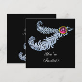 ダイヤモンドの羽根のモノグラム , 赤ルビー , ピンク 招待状 (正面/裏面)