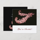 ダイヤモンドの羽根 , ピンクのシャンパン メタリック 招待状 (正面/裏面)