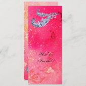 ダイヤモンドの羽根、ピンクのスパークル 招待状 (正面/裏面)