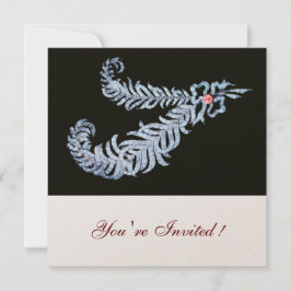 ダイヤモンドの羽根、ピンクのリボン　ブラック＆ホワイトウェディング 招待状