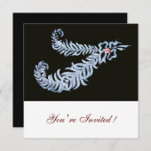 ダイヤモンドの羽根 ピンクの宝石 ブラック ホワイト ウェディング 招待状 (正面/裏面)