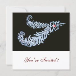 ダイヤモンドの羽根 ピンクの宝石 ブラック ホワイト ウェディング 招待状