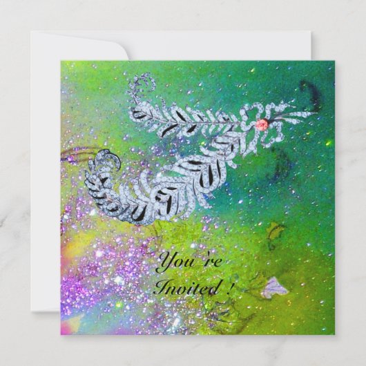 ダイヤモンドの羽根　緑　紫　金　の煌き 招待状 (正面)