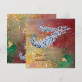 ダイヤモンドの羽根 , 茶色 黄色 緑 金の輝き 招待状 (正面/裏面)