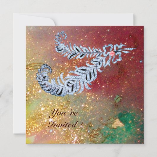 ダイヤモンドの羽根 , 茶色 黄色 緑 金の輝き 招待状 (正面)