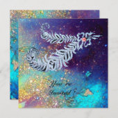 ダイヤモンドの羽根、青いターコイズ、黄金の輝き 招待状 (正面/裏面)