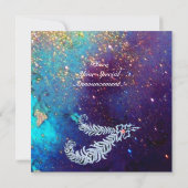 ダイヤモンドの羽根、青いターコイズ、黄金の輝き 招待状 (裏面)