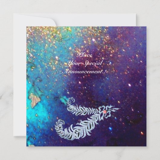 ダイヤモンドの羽根、青いターコイズ、黄金の輝き 招待状 (裏面)