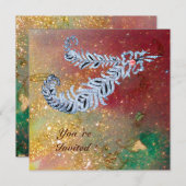 ダイヤモンドの羽,茶色の黄色の緑の金ゴールドきらめき 招待状 (正面/裏面)