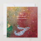 ダイヤモンドの羽,茶色の黄色の緑の金ゴールドきらめき 招待状 (裏面)