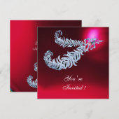 ダイヤモンドの羽 赤いバーガンディー ルビー シャンパン 招待状 (正面/裏面)