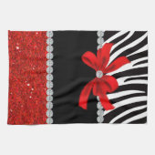 ダイヤモンドの花型女性歌手(赤いグリッター) キッチンタオル (横)