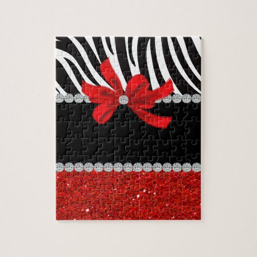 ダイヤモンドの花型女性歌手(赤いグリッター) ジグソーパズル (縦)