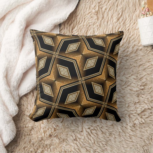 ダイヤモンドの錯覚の黒の金ゴールドの抽象芸術のクッション クッション (ブランケット)