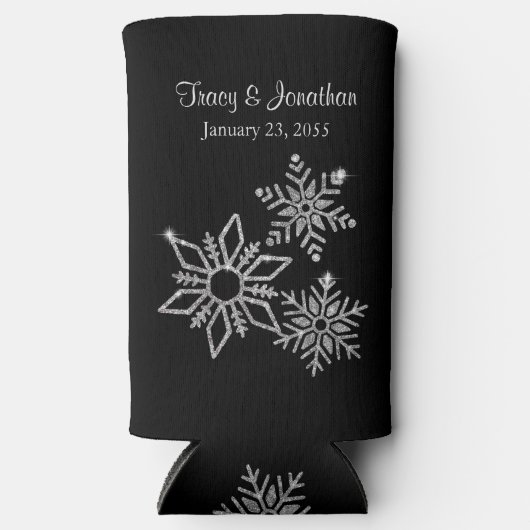 ダイヤモンドの雪の結晶の結婚式 スリム缶クーラー (正面)