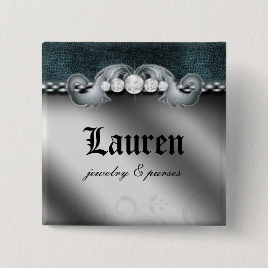 ダイヤモンドの革ジュエリーの財布の銀の青のブローチ 缶バッジ (正面)