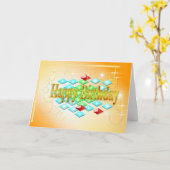 ダイヤモンドは金ゴールドとオレンジの誕生日に泡を立てる カード (黄色い花)