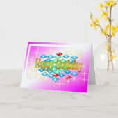 ダイヤモンドは金ゴールドとピンクの誕生日に泡立つ カード (黄色い花)